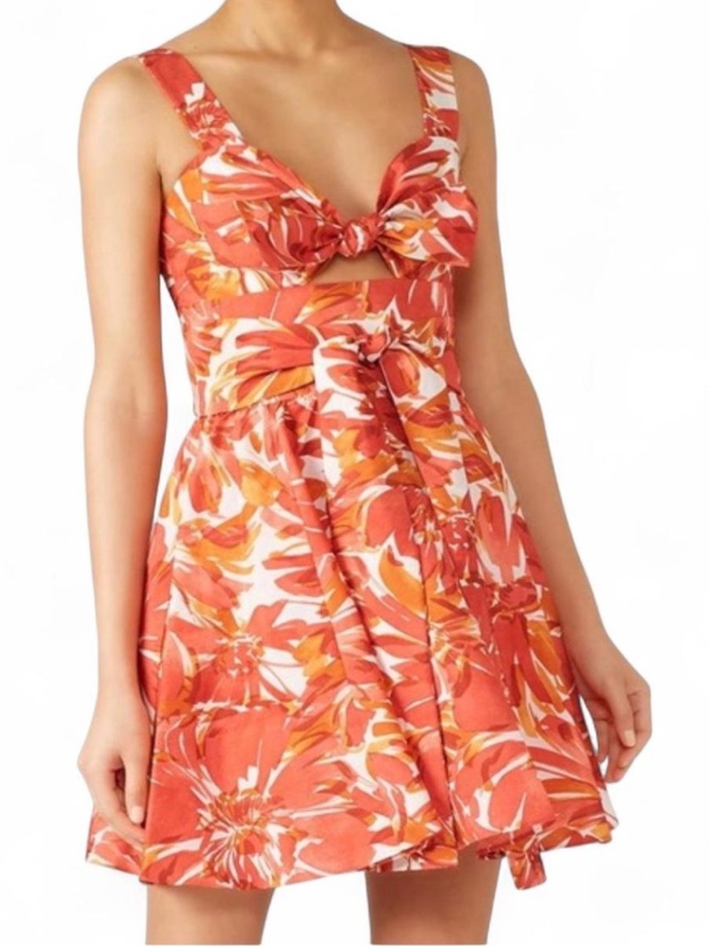 Alexis Coral & White Floral Tie-Front Mini Dress